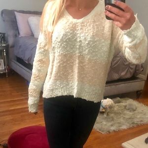 Terry cloth cream and blue cropped sweater